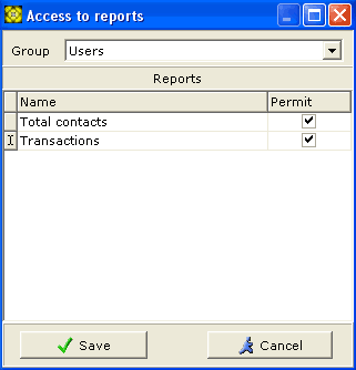Access to Reports dialog screenshot