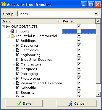 Access to Tree Branches dialog screenshot