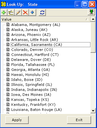 Window with an example Lookup Table