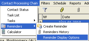 Reminder Display Options menu screenshot