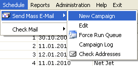 The New E-mail Campaign submenu screenshot