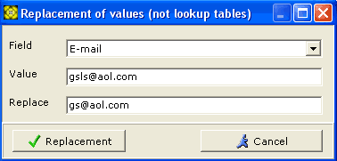Search and Replace Values window
