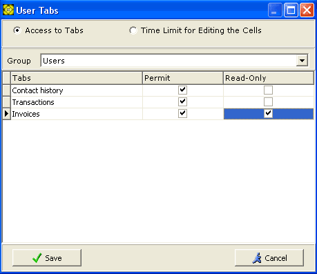 Access to Tabs window screenshot