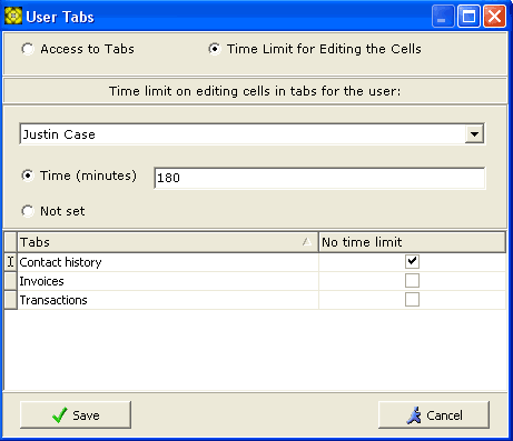 Limiting the Editing Time Period window screenshot